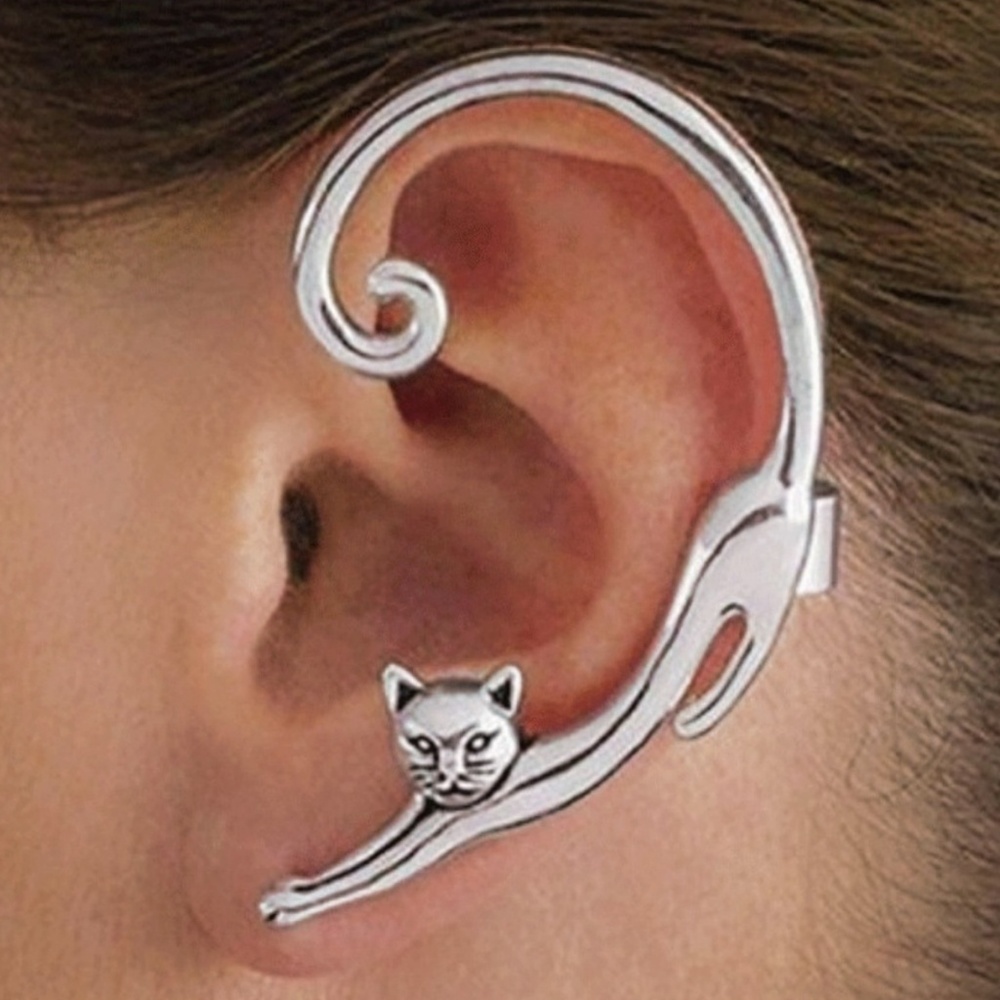 Cat ear cuff - silver tone